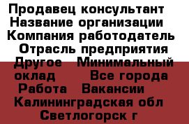 Продавец-консультант › Название организации ­ Компания-работодатель › Отрасль предприятия ­ Другое › Минимальный оклад ­ 1 - Все города Работа » Вакансии   . Калининградская обл.,Светлогорск г.